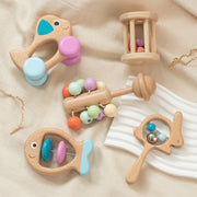 Wooden Beech Rattle Set - Natural Baby Toys 5-Piece